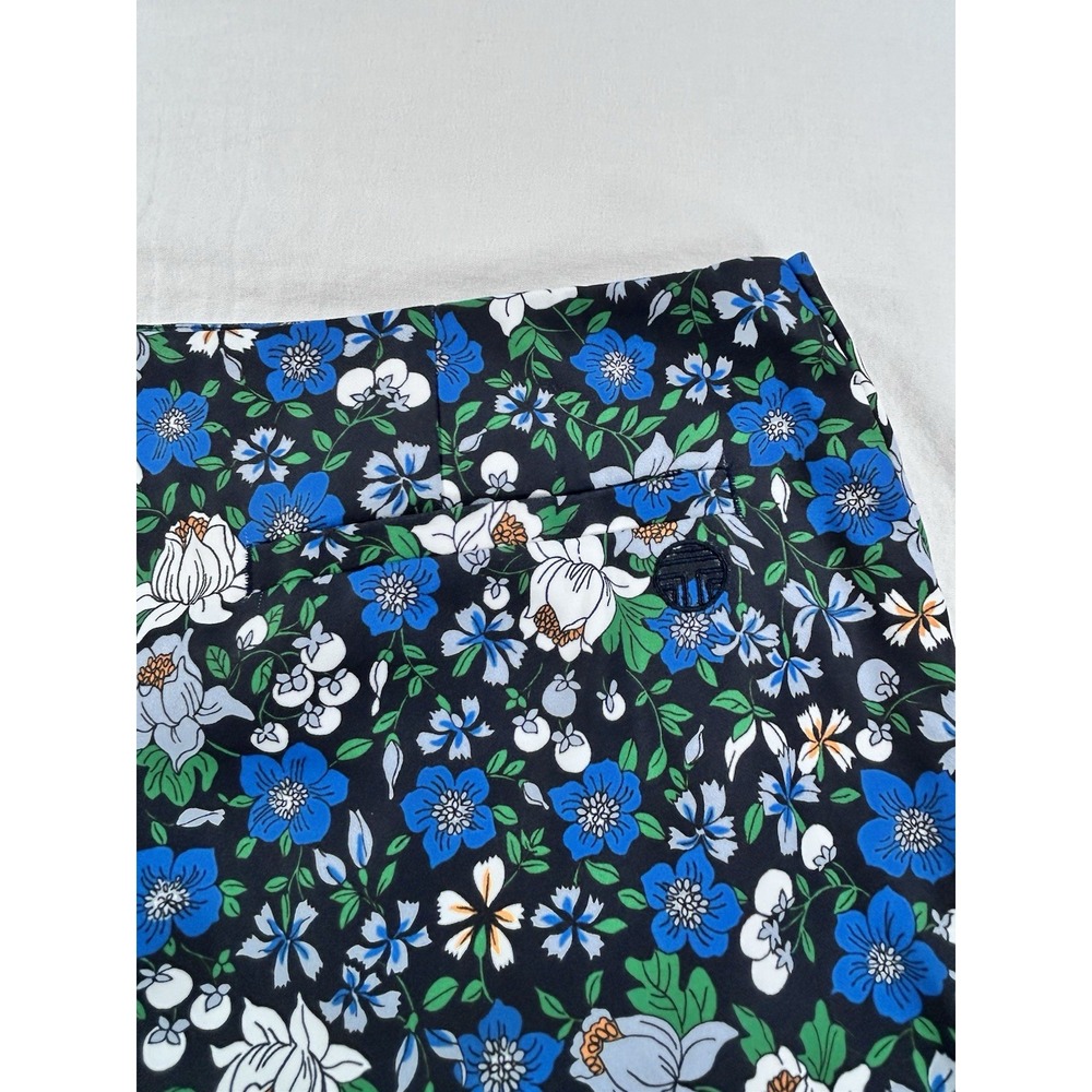 TORY BURCH SPORT Tech Twill Golf Skort L Women Blue Floral Active Tennis Pockets - Picture 7 of 9